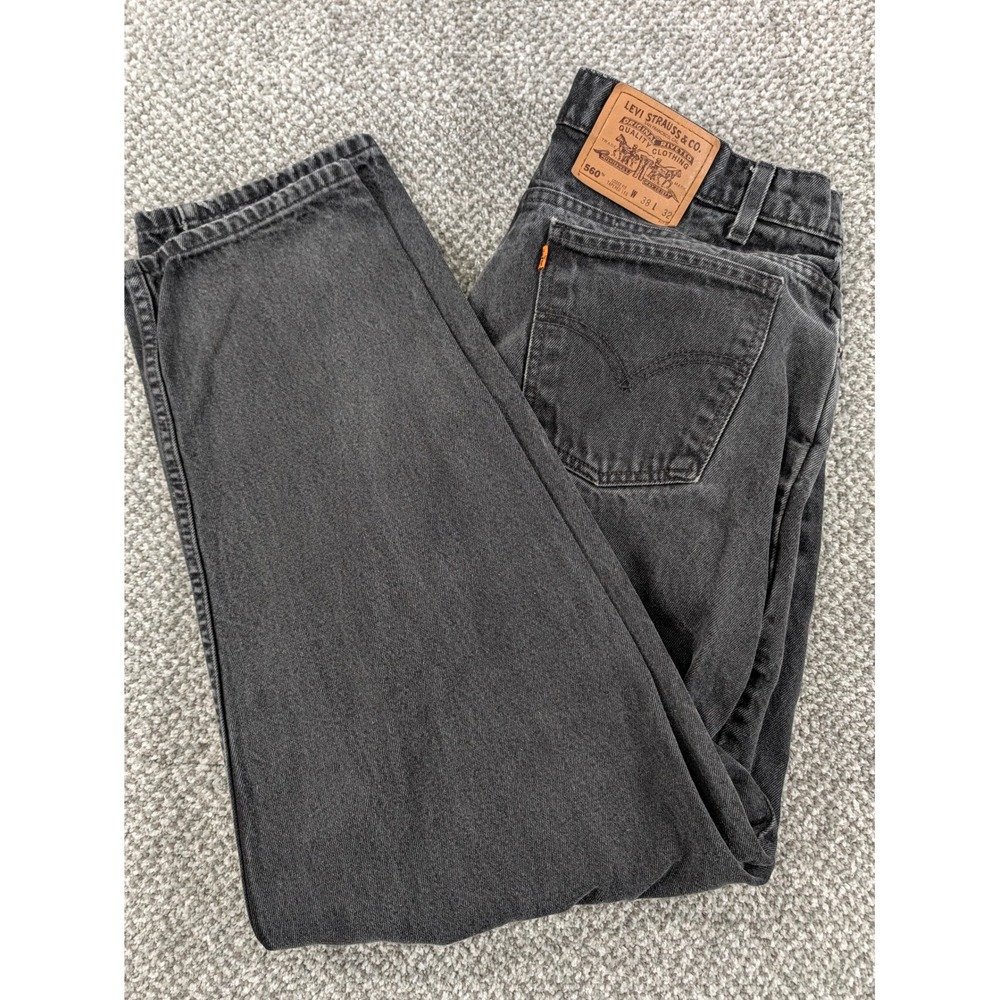 Vintage Levis 560 Orange Tab Jeans Mens 38x32 Black Loose Fit Tapered 1997 560